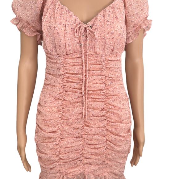 NWT IRIS Mini Dress babydoll Milkmaid coquette Smocked Pink floral y2k Large - Picture 3 of 12